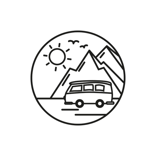 Van Sonne Berge im Kreis Aufkleber für Van Camper Caravan Wohnmobil Auto