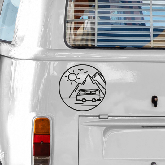 Van Sonne Berge im Kreis Aufkleber für Van Camper Caravan Wohnmobil Auto