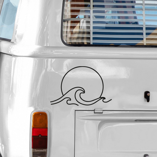 Große Sonne mit Welle Aufkleber für Van Camper Caravan Wohnmobil Auto